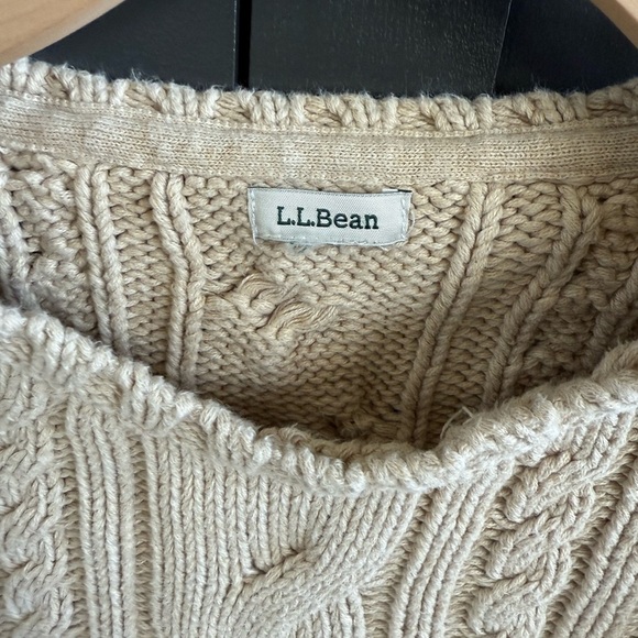 L.L. Bean Women's Vintage Cream Cotton Cable Knit Sweater size large - Picture 3 of 4